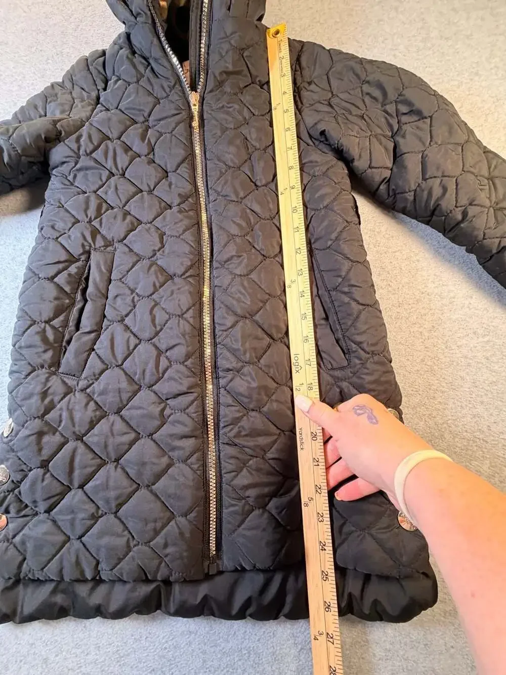 Juicy Couture Quilted Puffer Jacket Size S 7/8 Black Hooded Coat